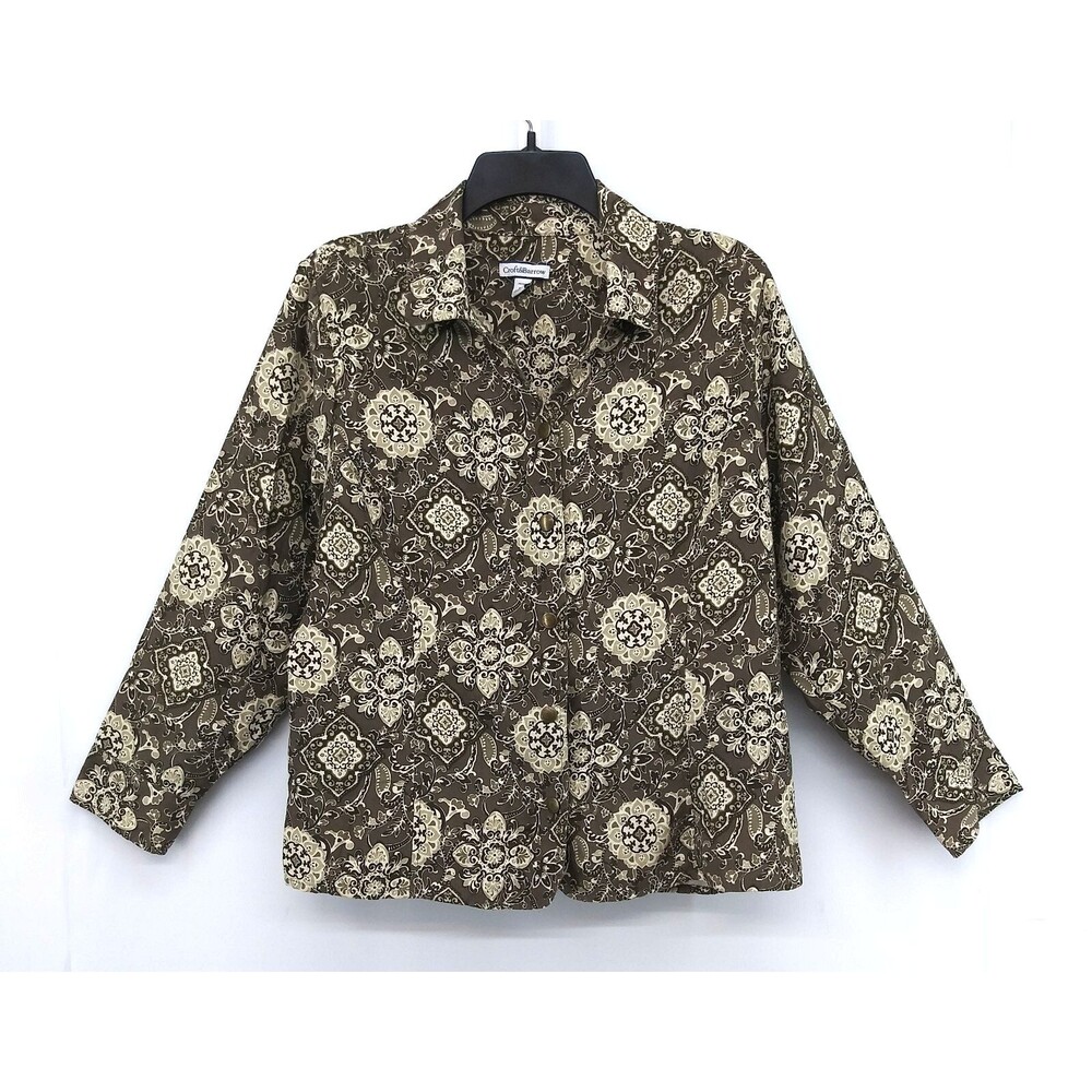 Croft & Barrow Shirt Jacket Women Size PL Brown Floral Long Sleeve Snap Front